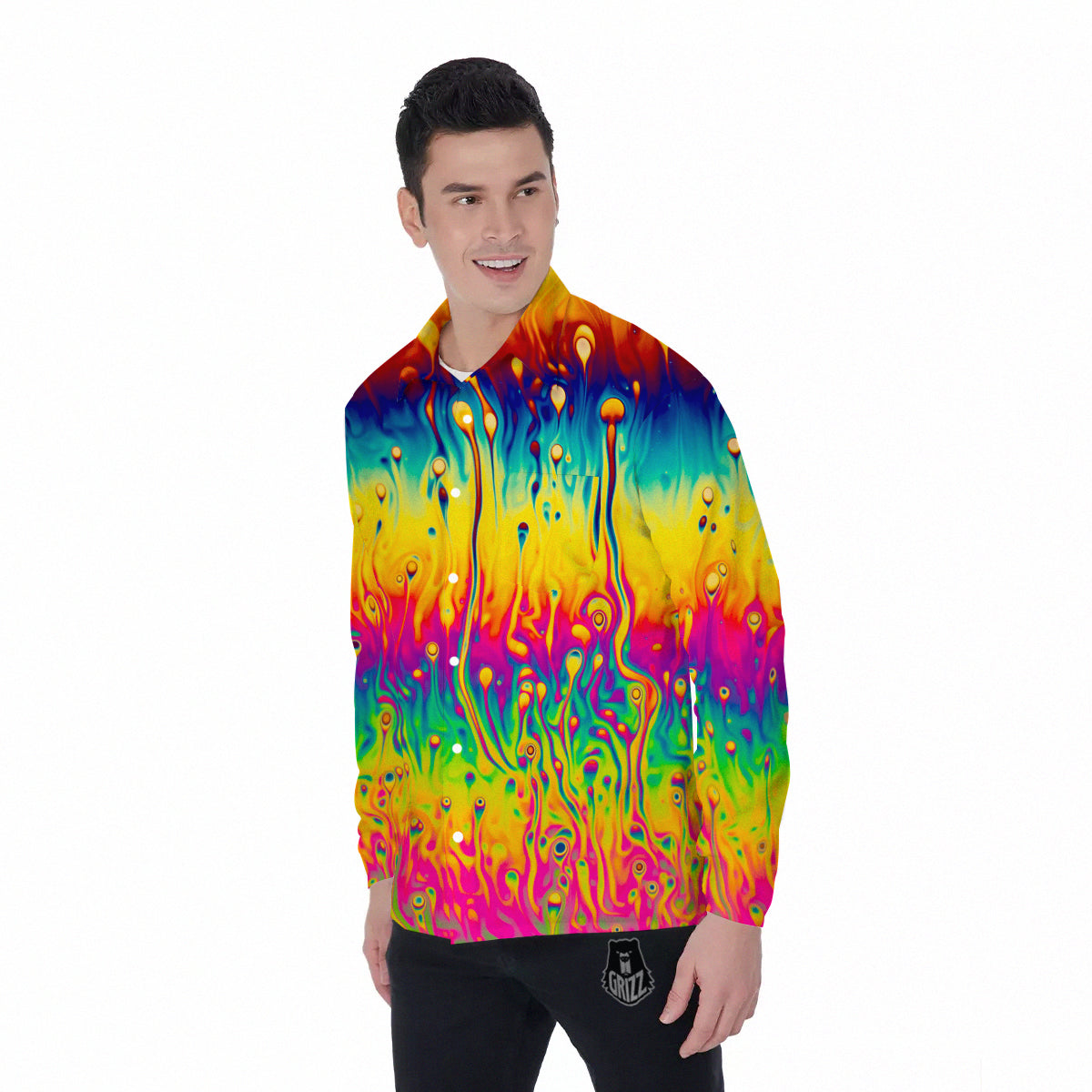 Abstract Psychedelic Rainbow Acid Print Men's Long Sleeve Shirts-grizzshop