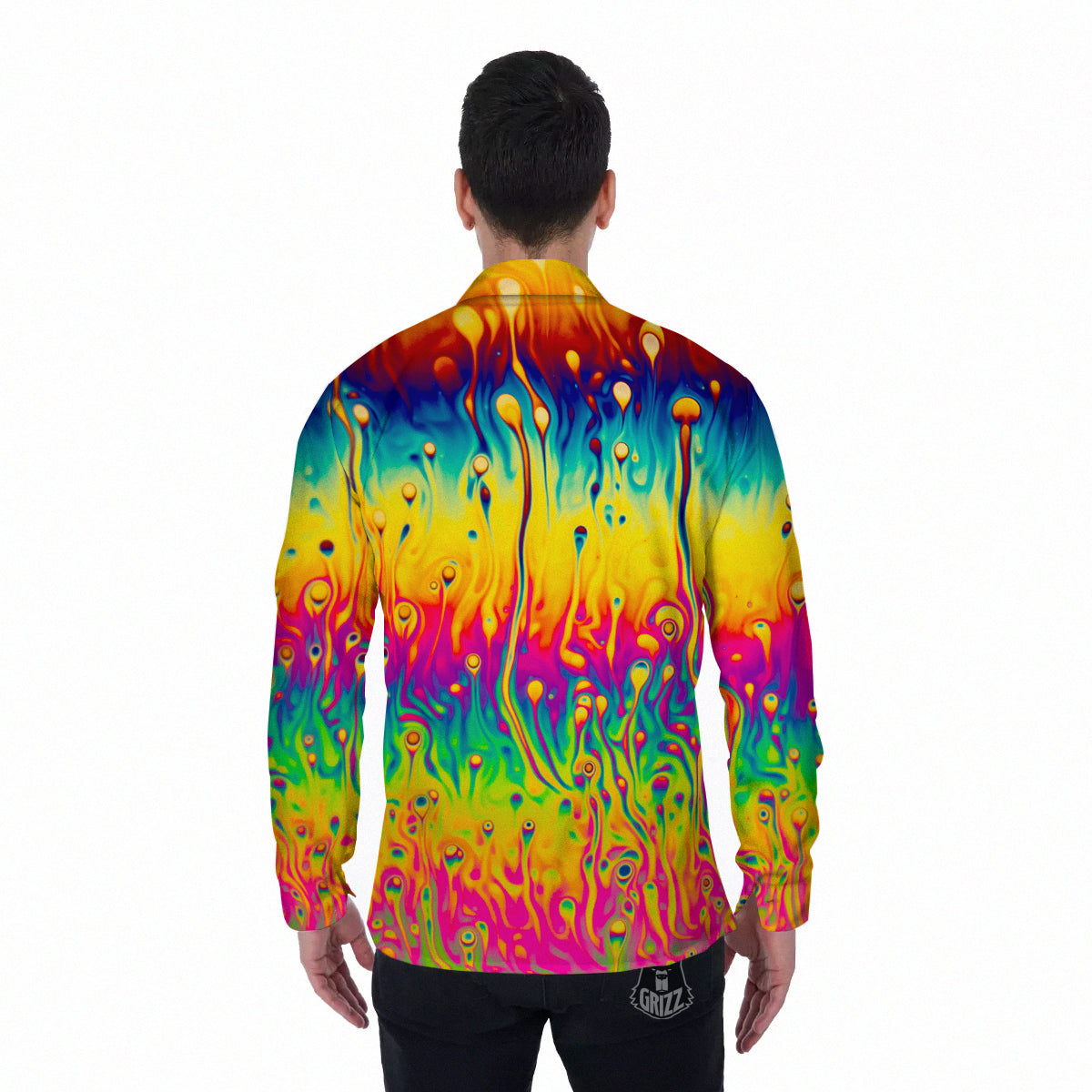 Abstract Psychedelic Rainbow Acid Print Men's Long Sleeve Shirts-grizzshop