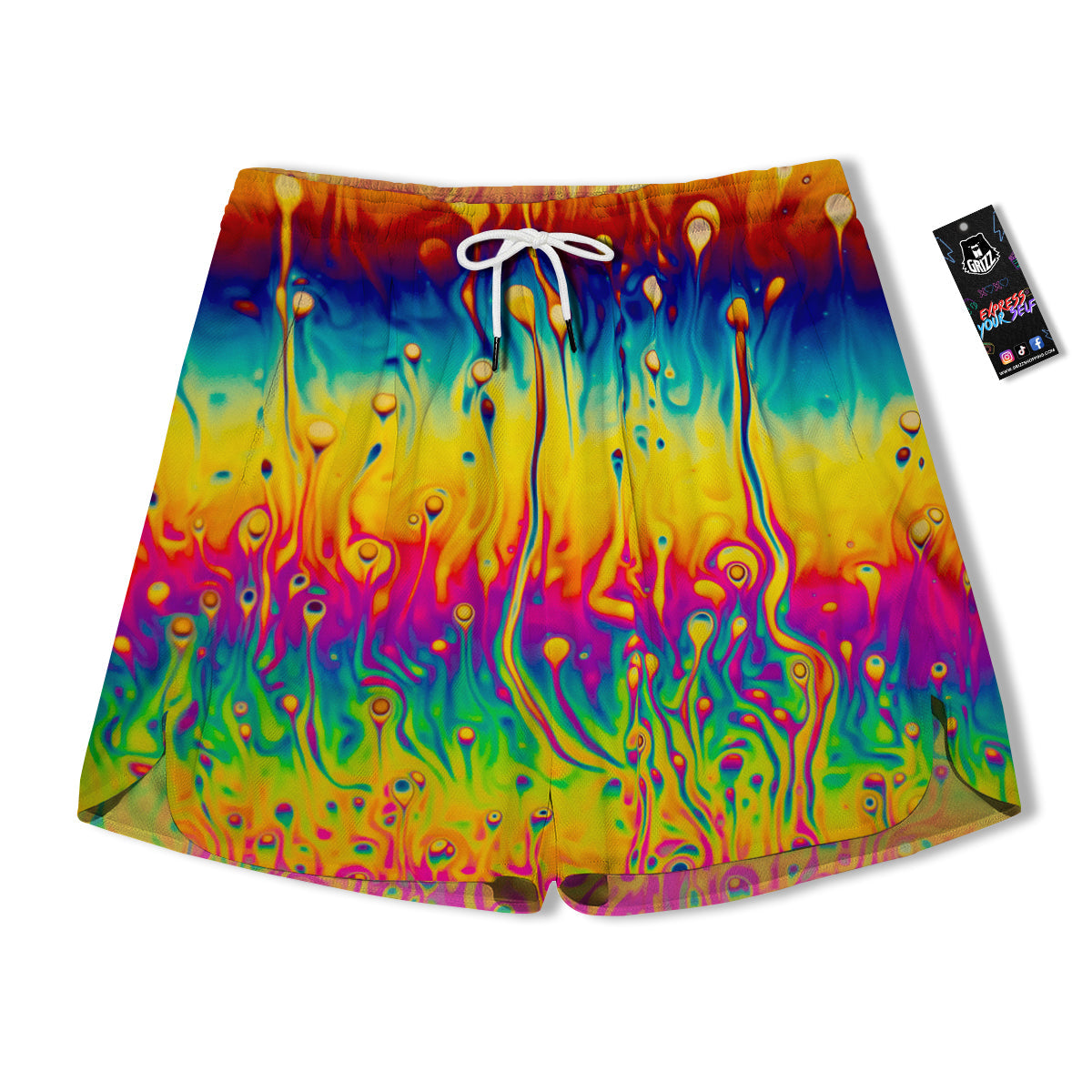 Abstract Psychedelic Rainbow Acid Print Men's Running Shorts-grizzshop