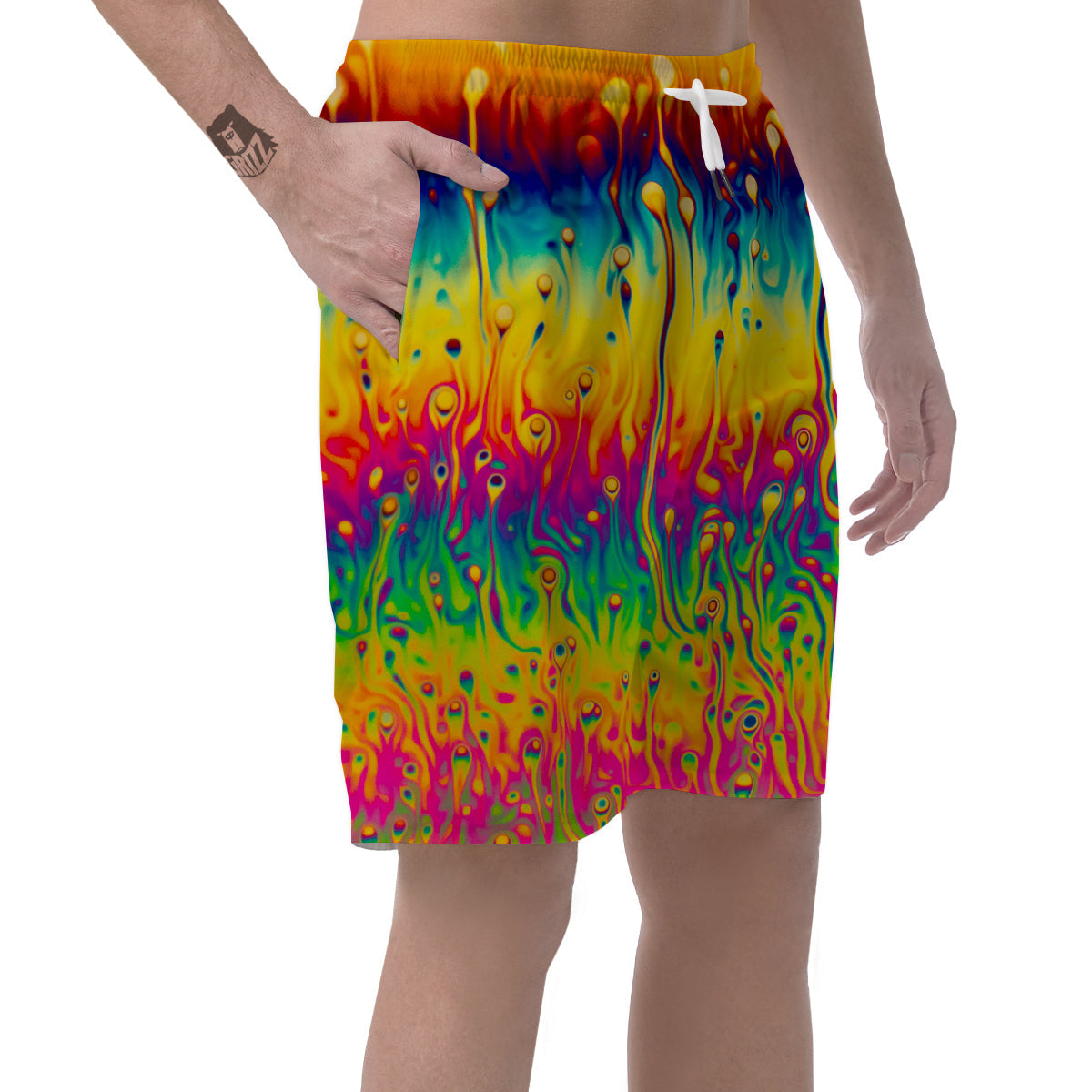 Abstract Psychedelic Rainbow Acid Print Men's Shorts-grizzshop