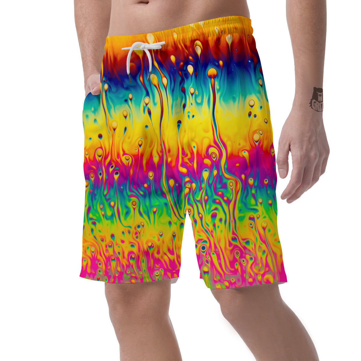 Abstract Psychedelic Rainbow Acid Print Men's Shorts-grizzshop