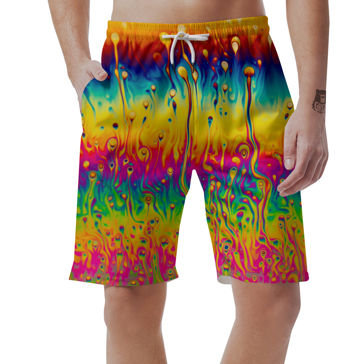 Abstract Psychedelic Rainbow Acid Print Men's Shorts-grizzshop