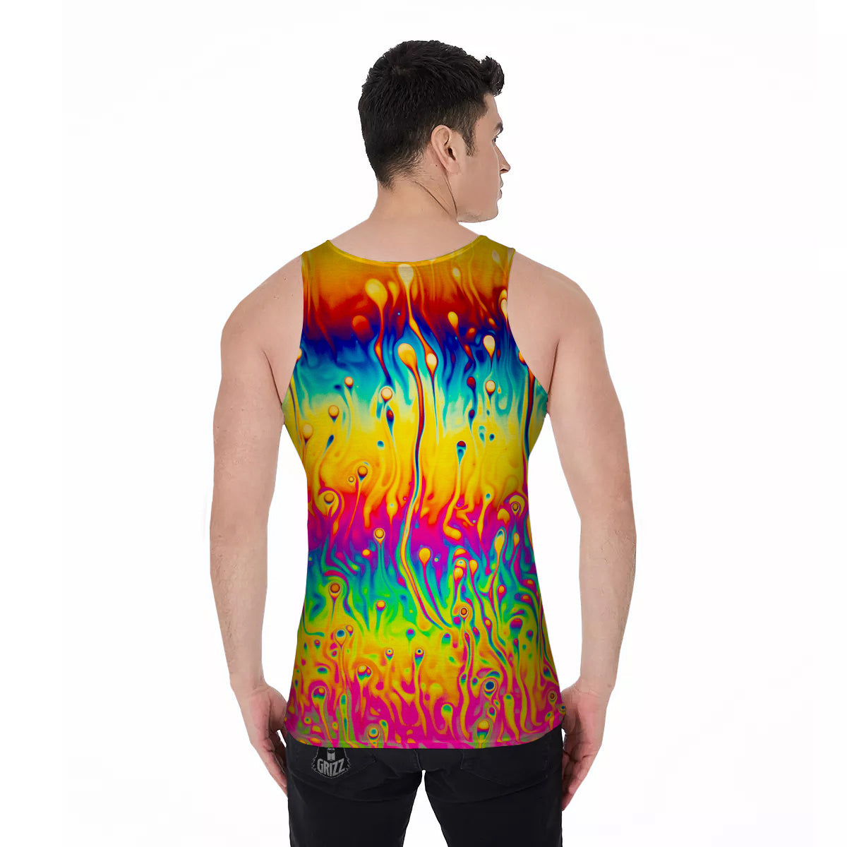 Abstract Psychedelic Rainbow Acid Print Men's Tank Top-grizzshop