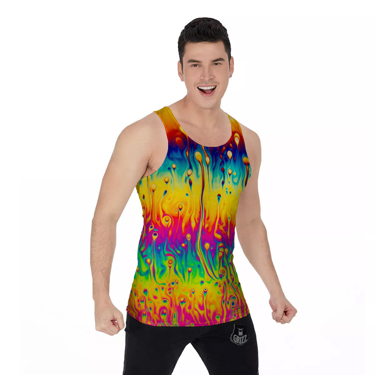 Abstract Psychedelic Rainbow Acid Print Men's Tank Top-grizzshop