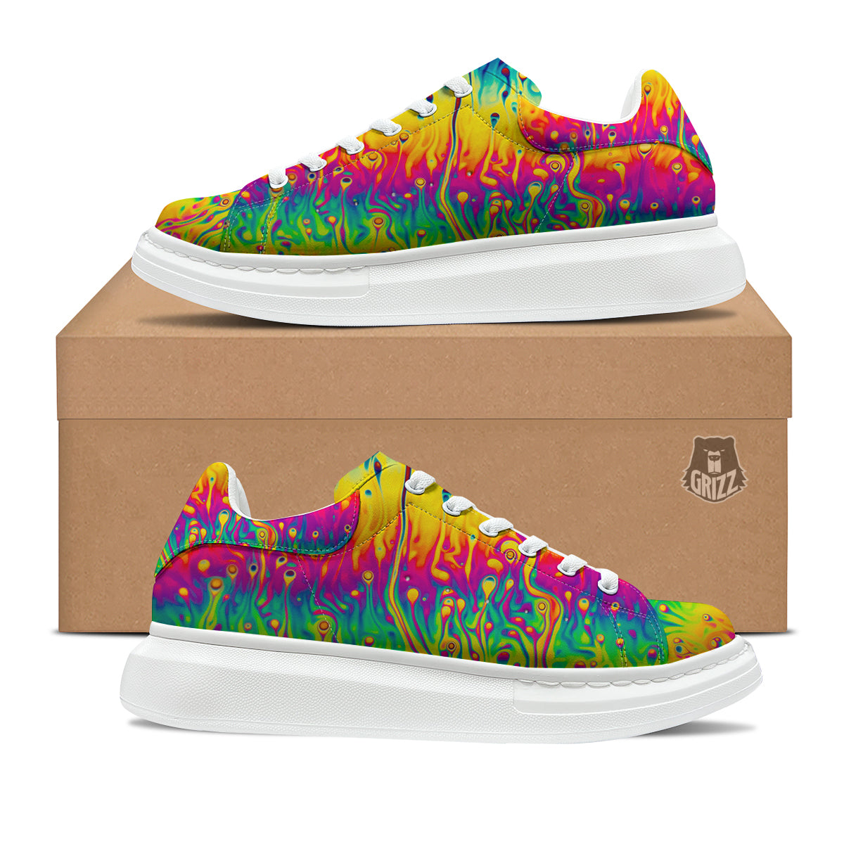 Abstract Psychedelic Rainbow Acid Print Platform Shoes-grizzshop