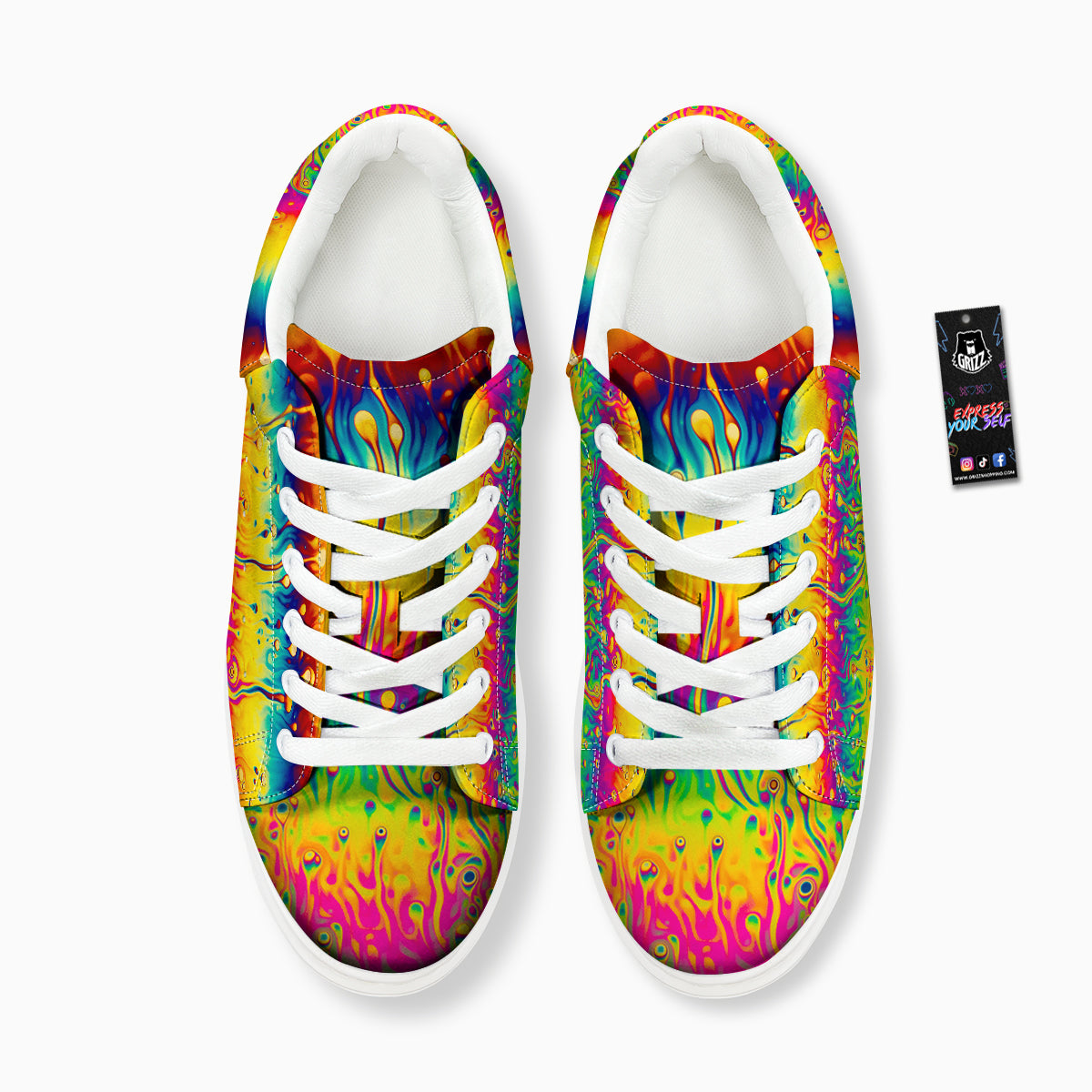 Abstract Psychedelic Rainbow Acid Print Platform Shoes-grizzshop