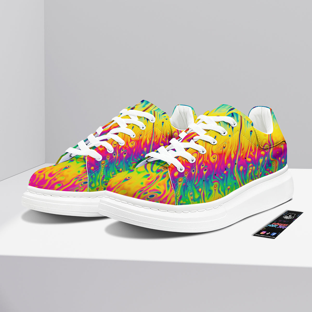 Abstract Psychedelic Rainbow Acid Print Platform Shoes-grizzshop