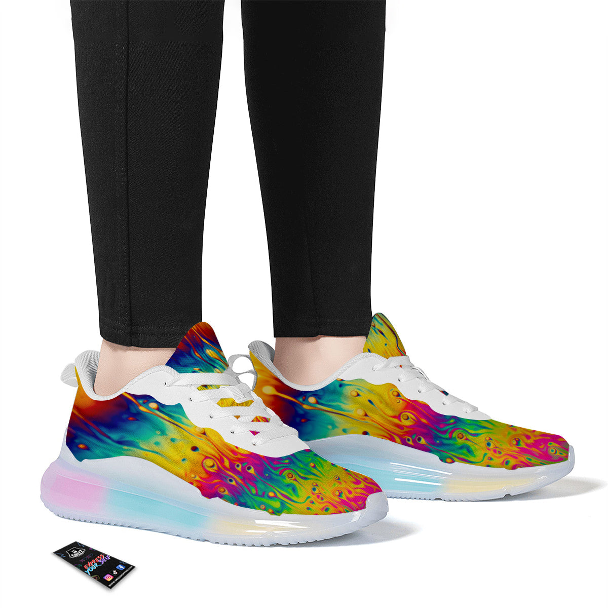 Abstract Psychedelic Rainbow Acid Print Running Sneakers-grizzshop