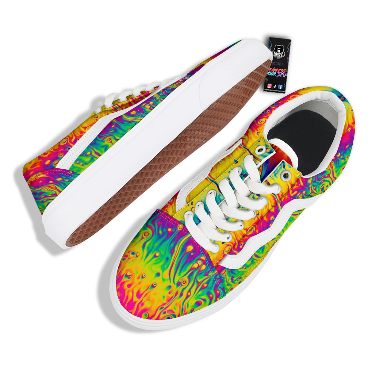 Abstract Psychedelic Rainbow Acid Print Skate Shoes-grizzshop