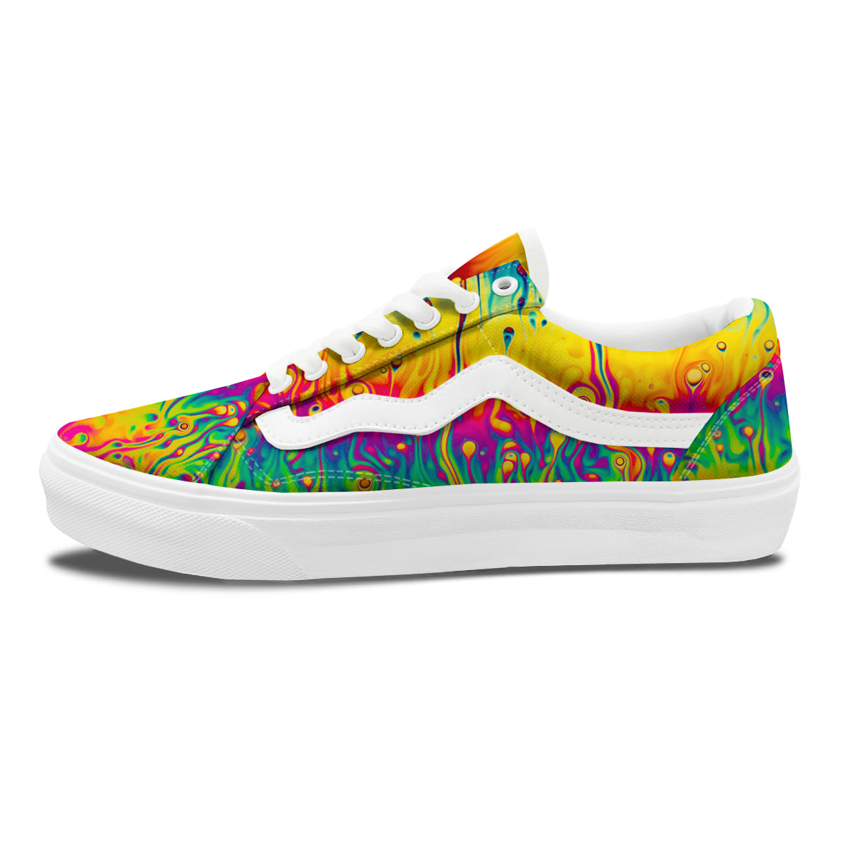 Abstract Psychedelic Rainbow Acid Print Skate Shoes-grizzshop