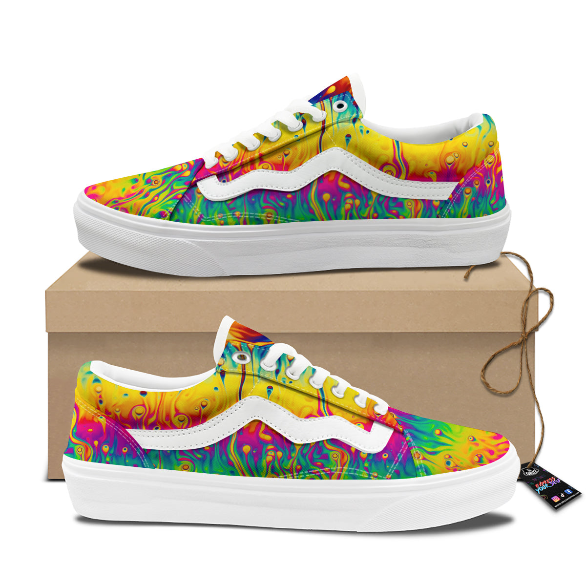 Abstract Psychedelic Rainbow Acid Print Skate Shoes-grizzshop