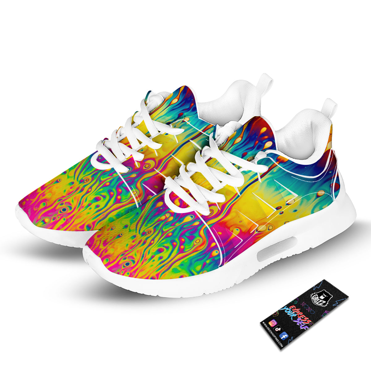 Abstract Psychedelic Rainbow Acid Print Tennis Shoes-grizzshop