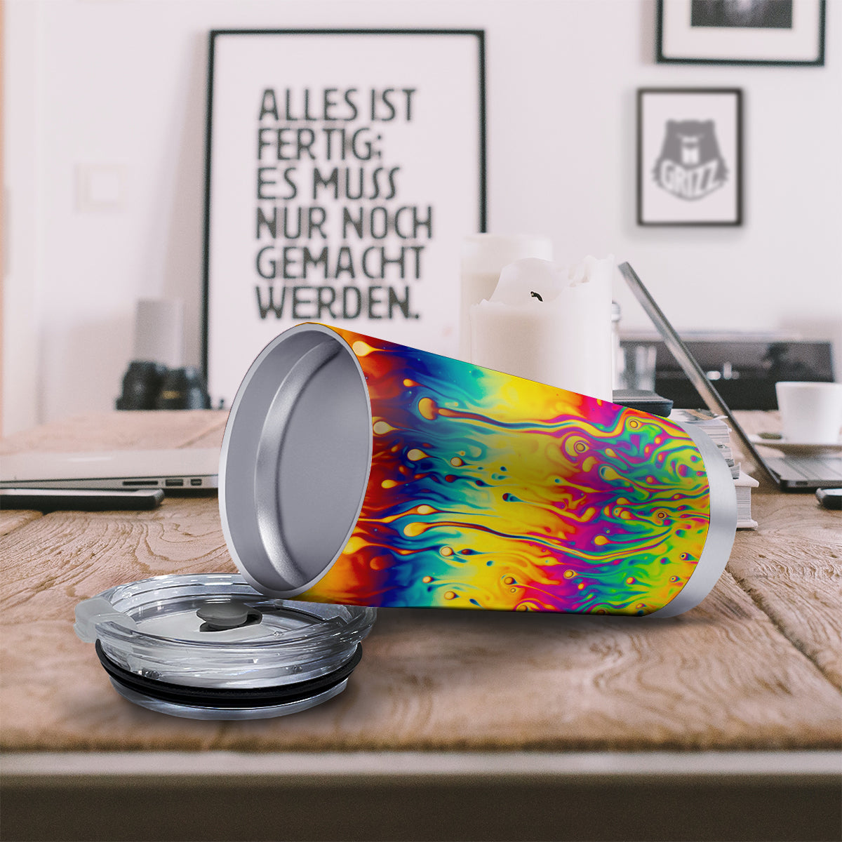 Abstract Psychedelic Rainbow Acid Print Tumbler-grizzshop
