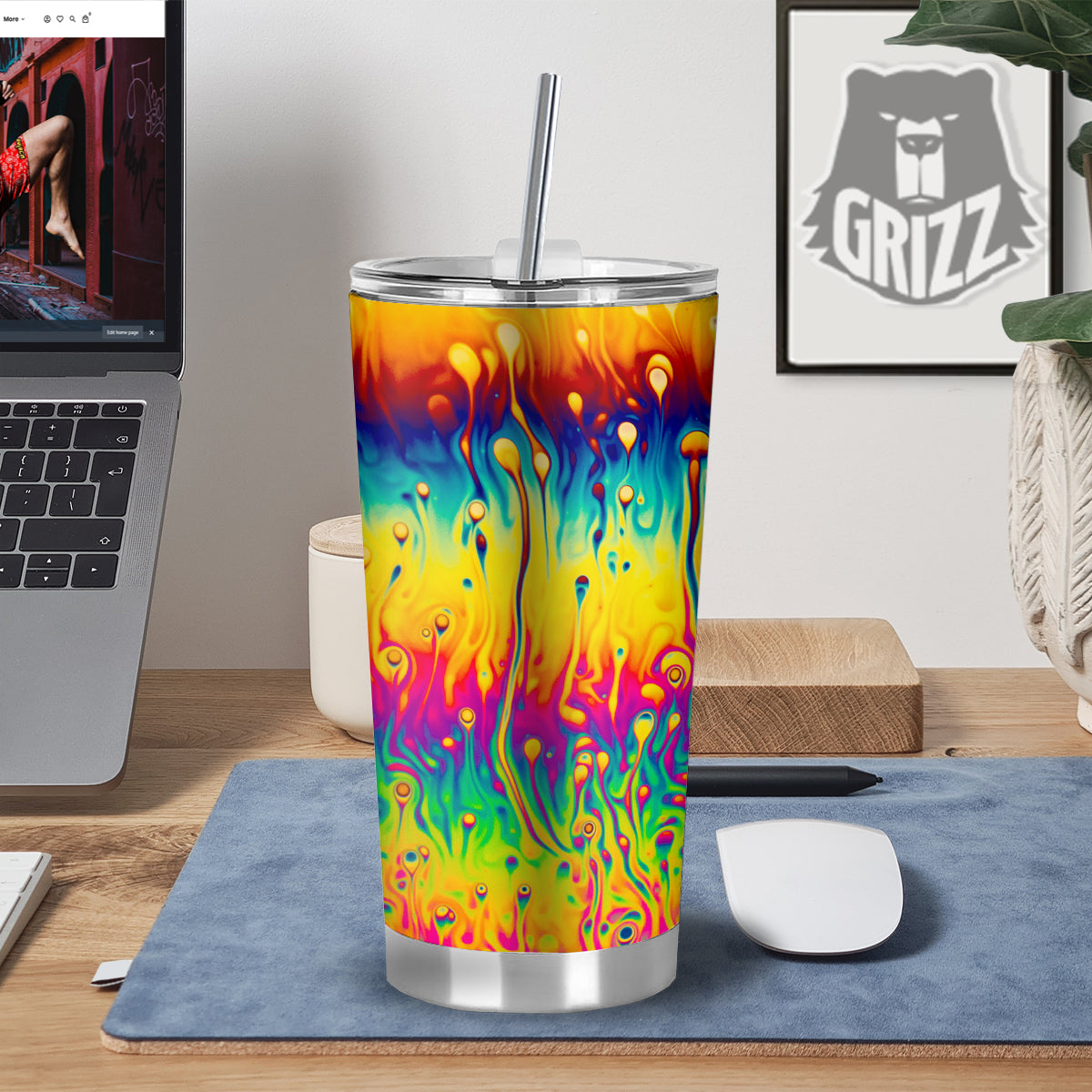 Abstract Psychedelic Rainbow Acid Print Tumbler-grizzshop