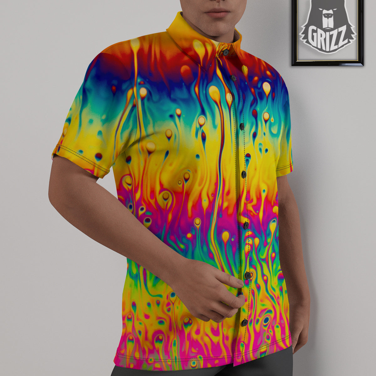 Abstract Psychedelic Rainbow Acid Print Untucked Shirts-grizzshop