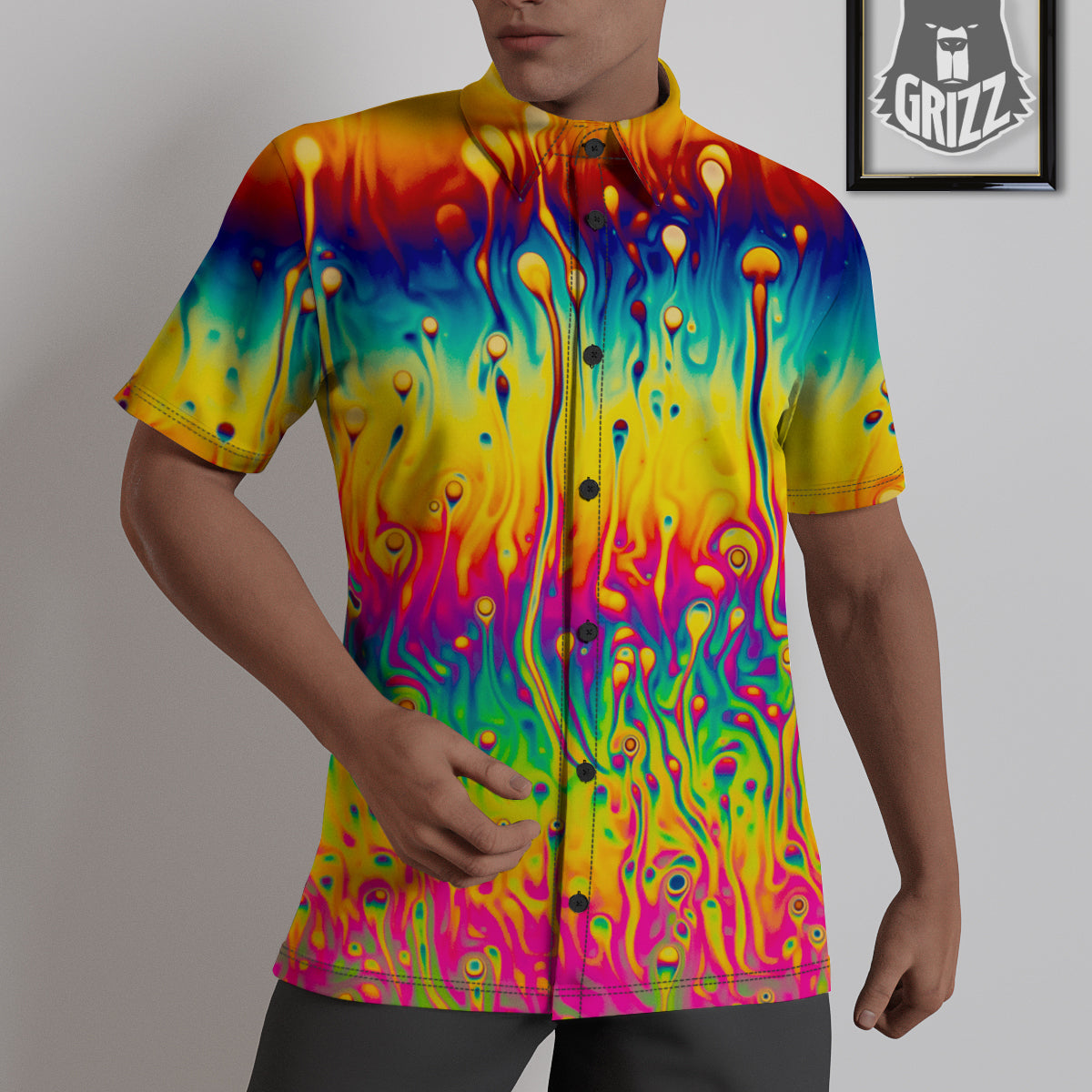 Abstract Psychedelic Rainbow Acid Print Untucked Shirts-grizzshop