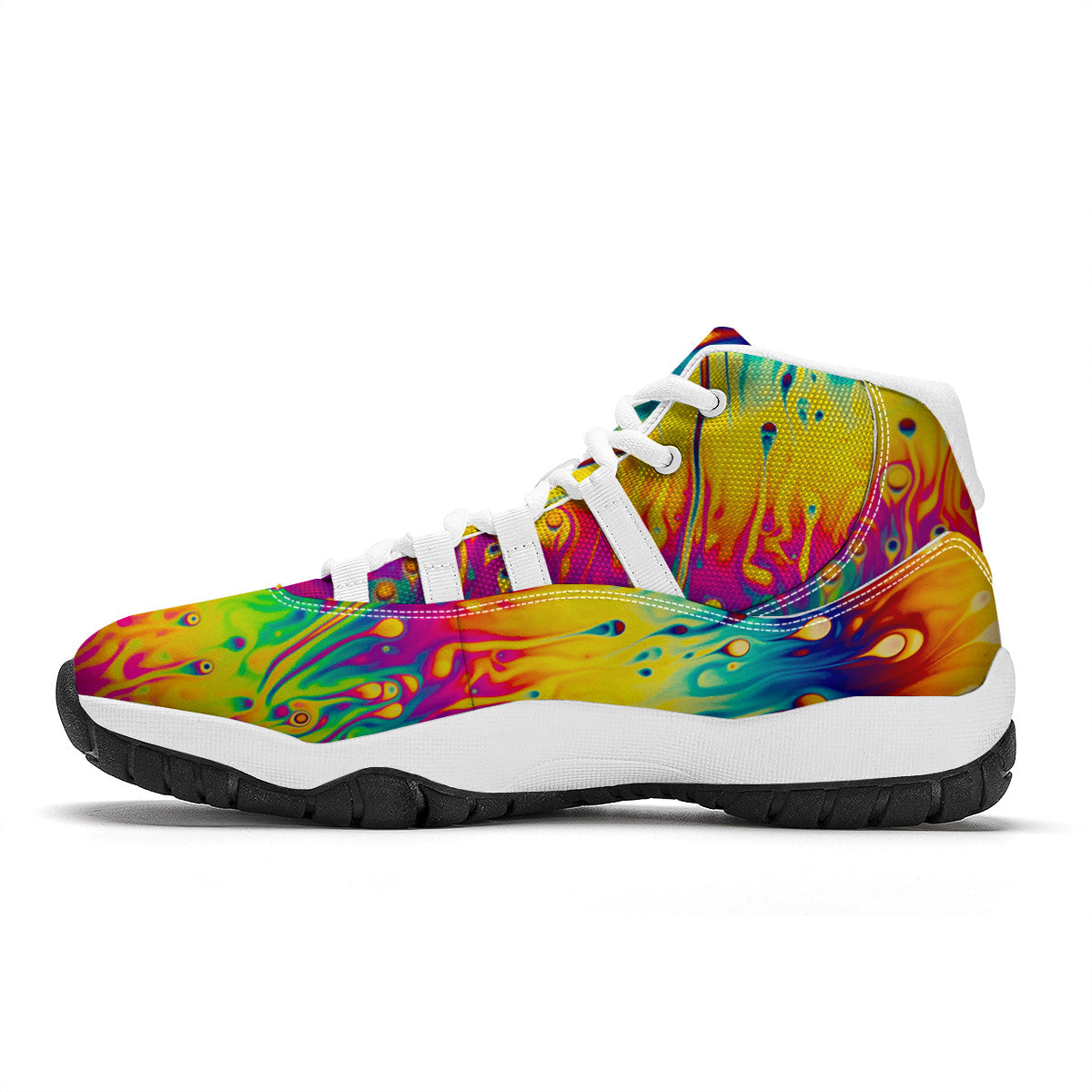 Abstract Psychedelic Rainbow Acid Print White Bball Shoes-grizzshop