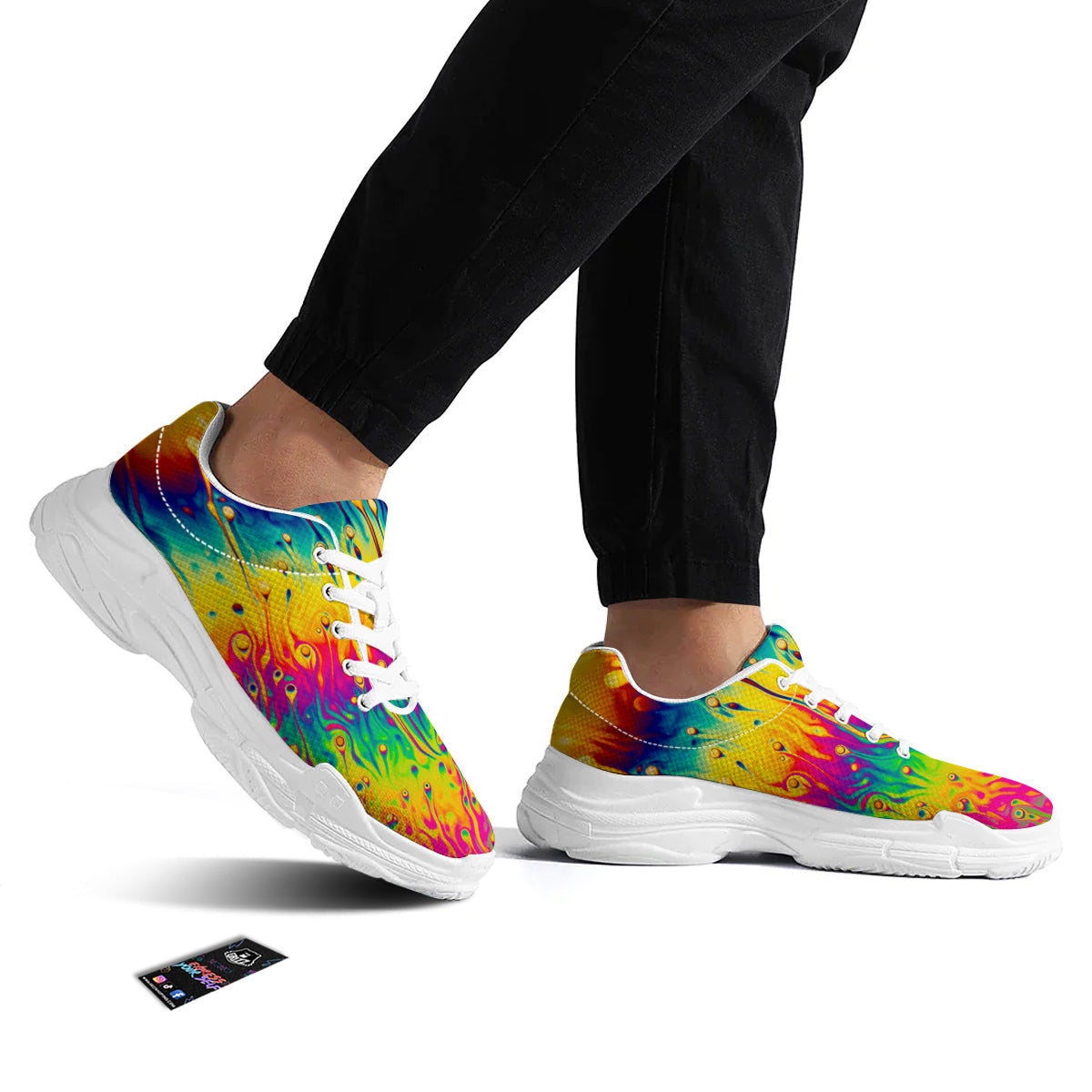 Abstract Psychedelic Rainbow Acid Print White Chunky Shoes-grizzshop