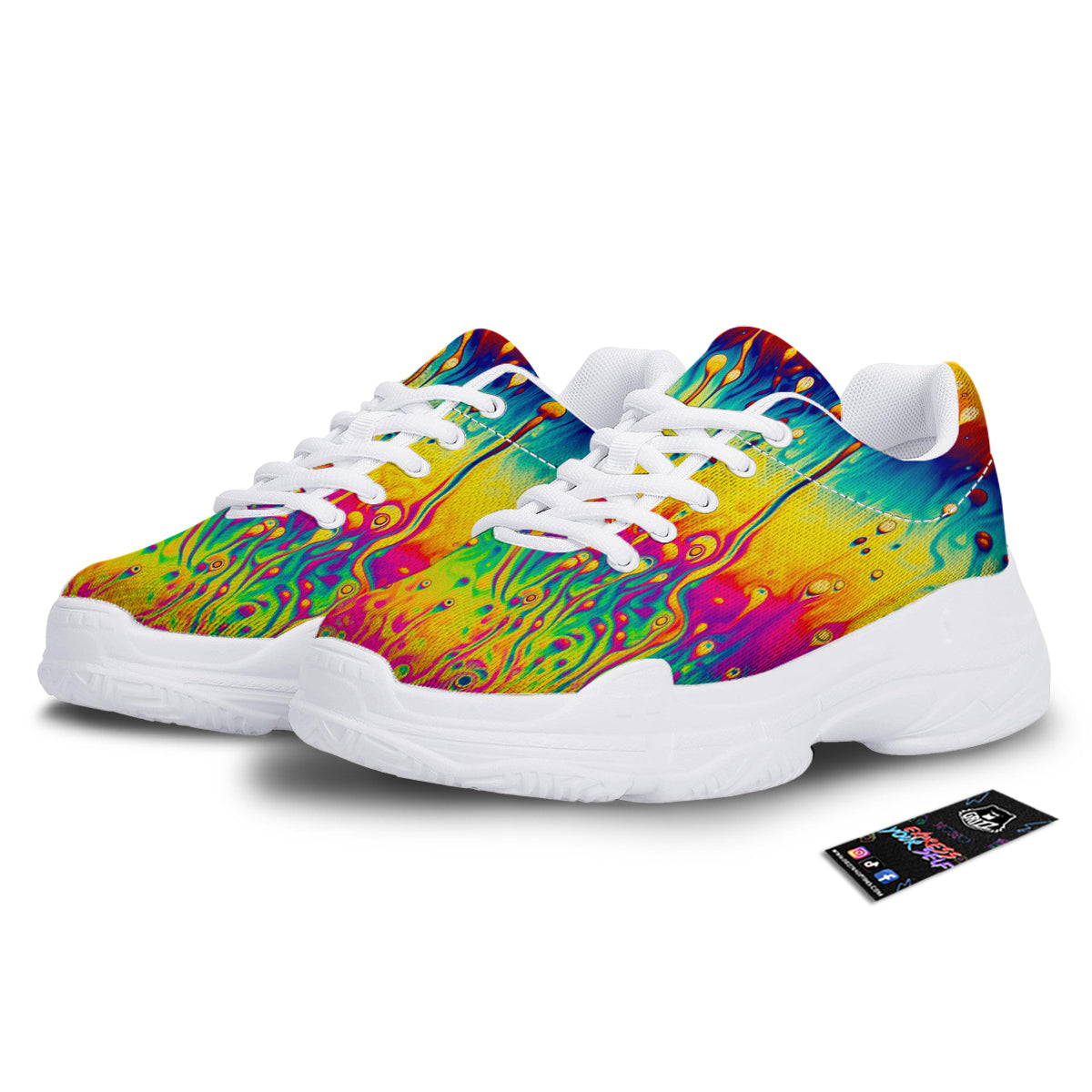 Abstract Psychedelic Rainbow Acid Print White Chunky Shoes-grizzshop