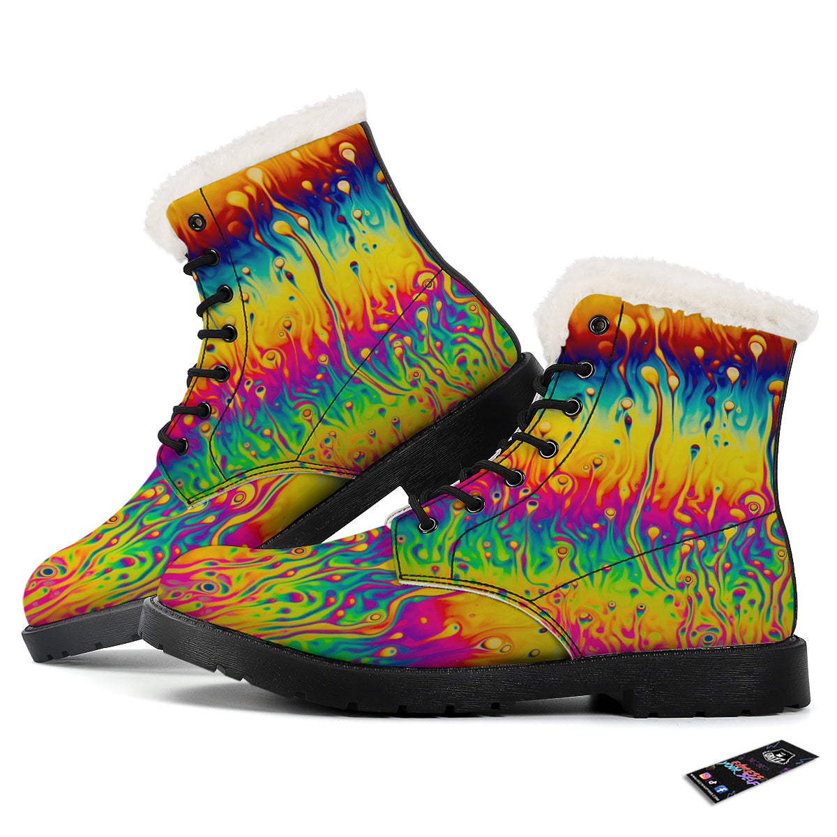 Abstract Psychedelic Rainbow Acid Print Winter Boots-grizzshop