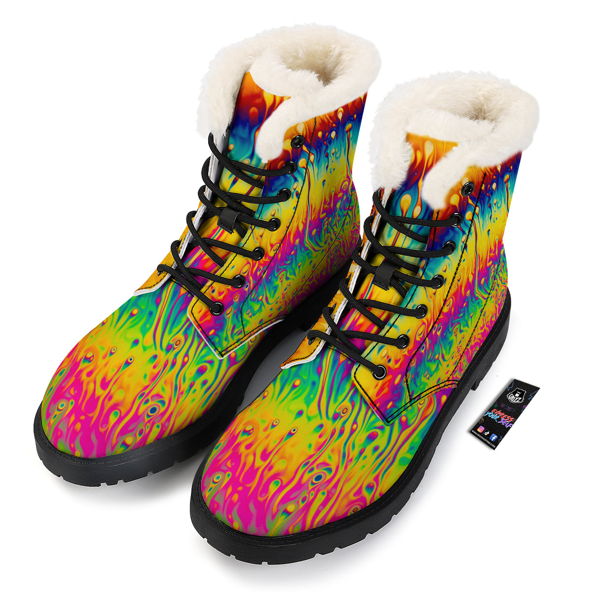 Abstract Psychedelic Rainbow Acid Print Winter Boots-grizzshop