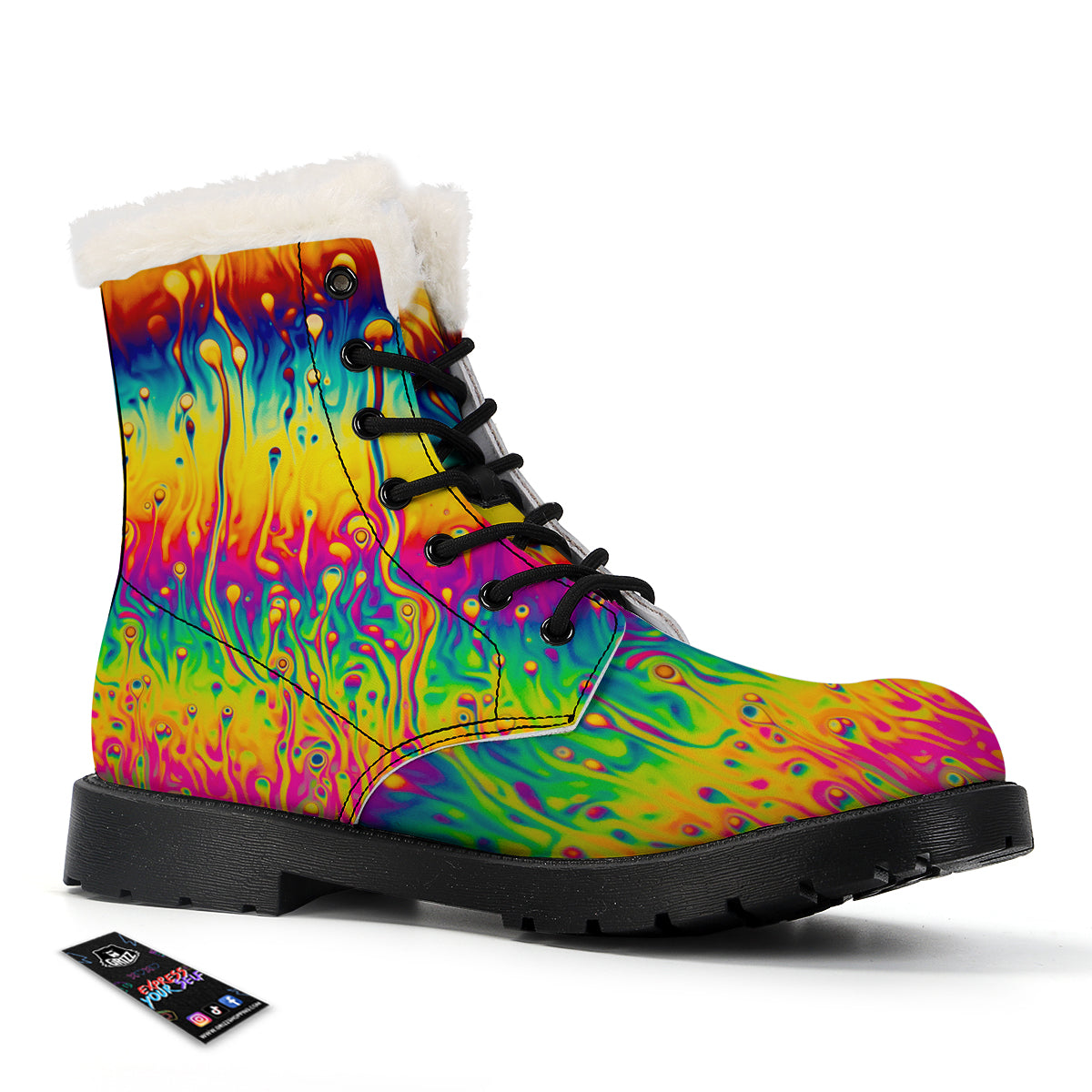 Abstract Psychedelic Rainbow Acid Print Winter Boots-grizzshop