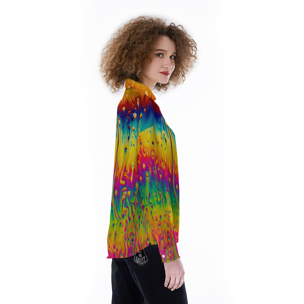 Abstract Psychedelic Rainbow Acid Print Women's Long Sleeve Shirts-grizzshop