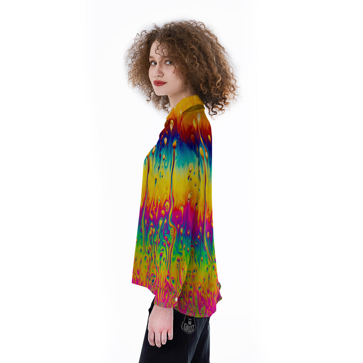 Abstract Psychedelic Rainbow Acid Print Women's Long Sleeve Shirts-grizzshop