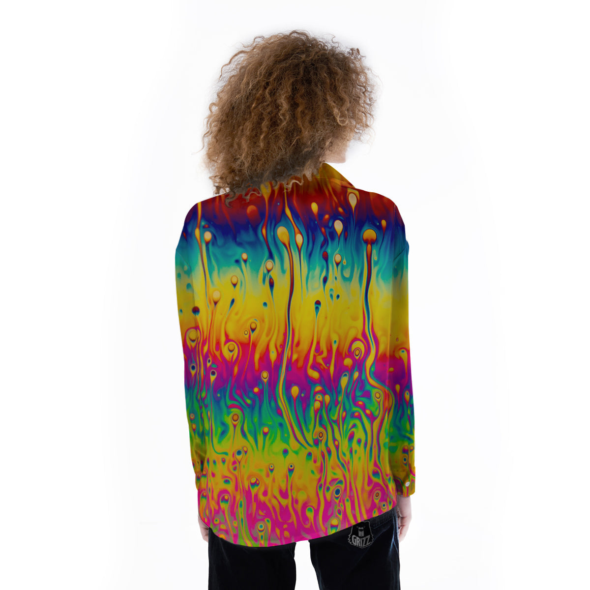Abstract Psychedelic Rainbow Acid Print Women's Long Sleeve Shirts-grizzshop