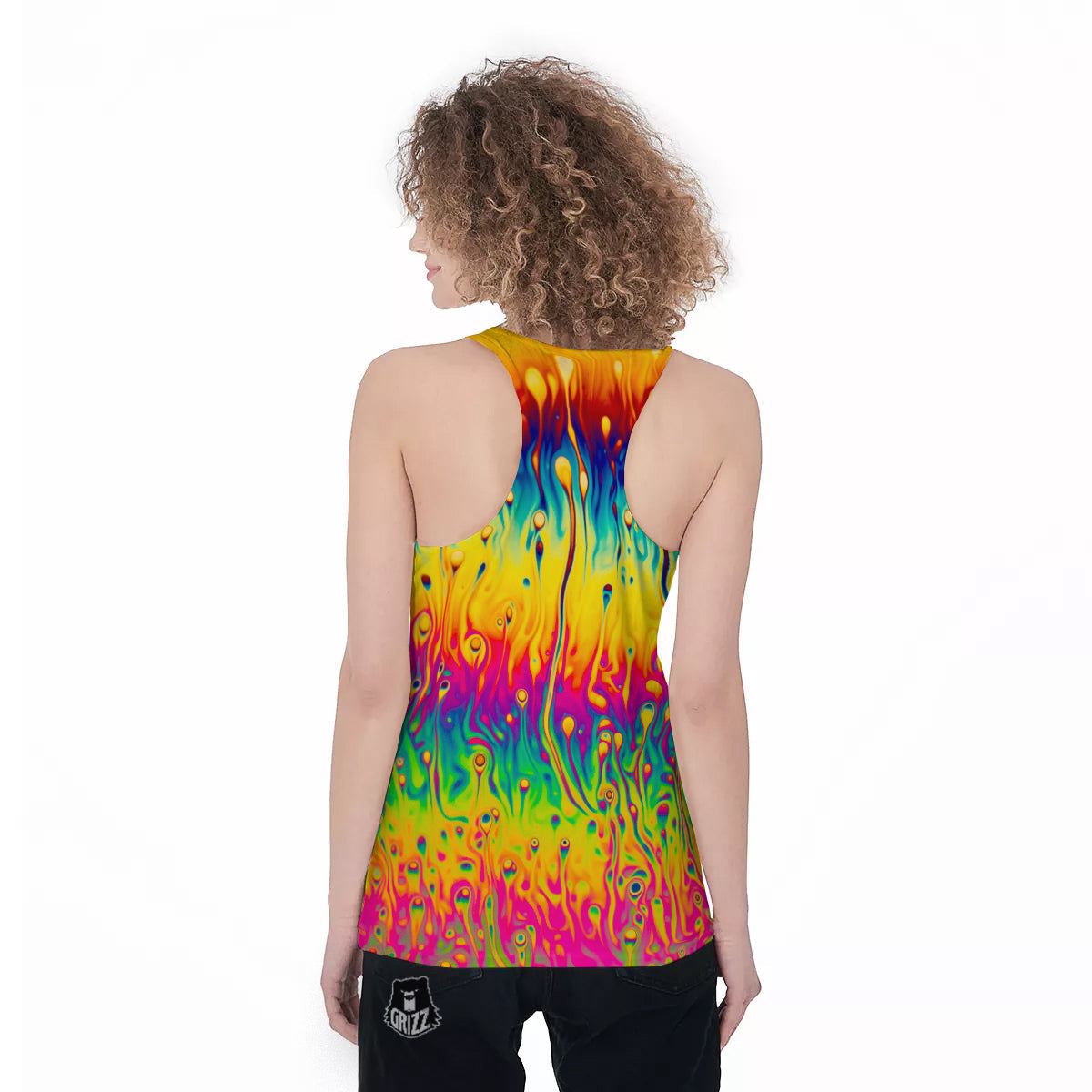 Abstract Psychedelic Rainbow Acid Print Women's Racerback Tank Top-grizzshop