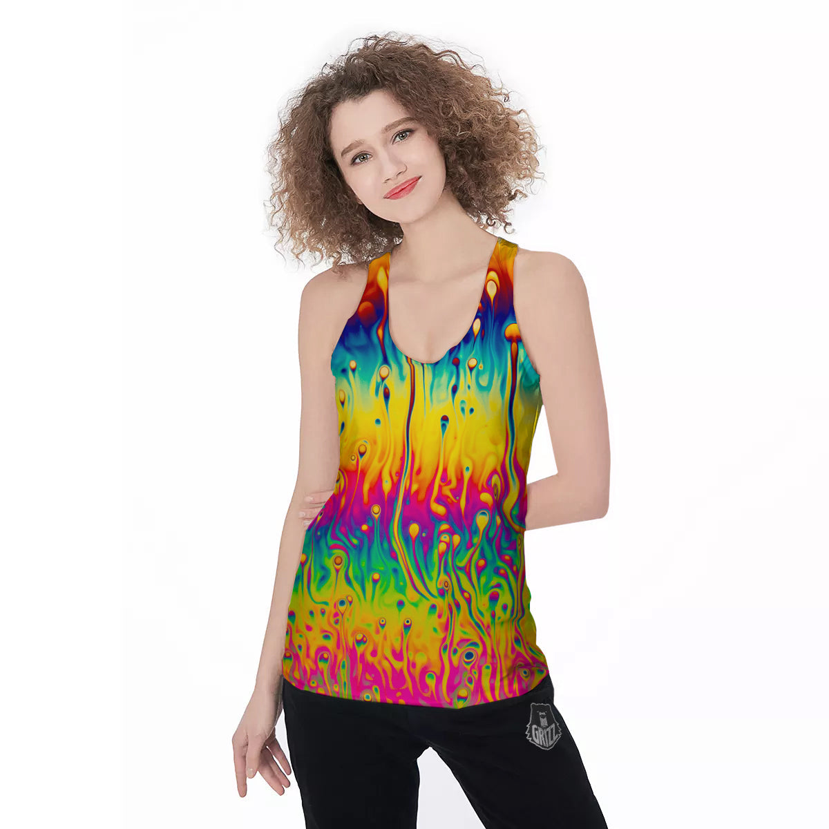 Abstract Psychedelic Rainbow Acid Print Women's Racerback Tank Top-grizzshop