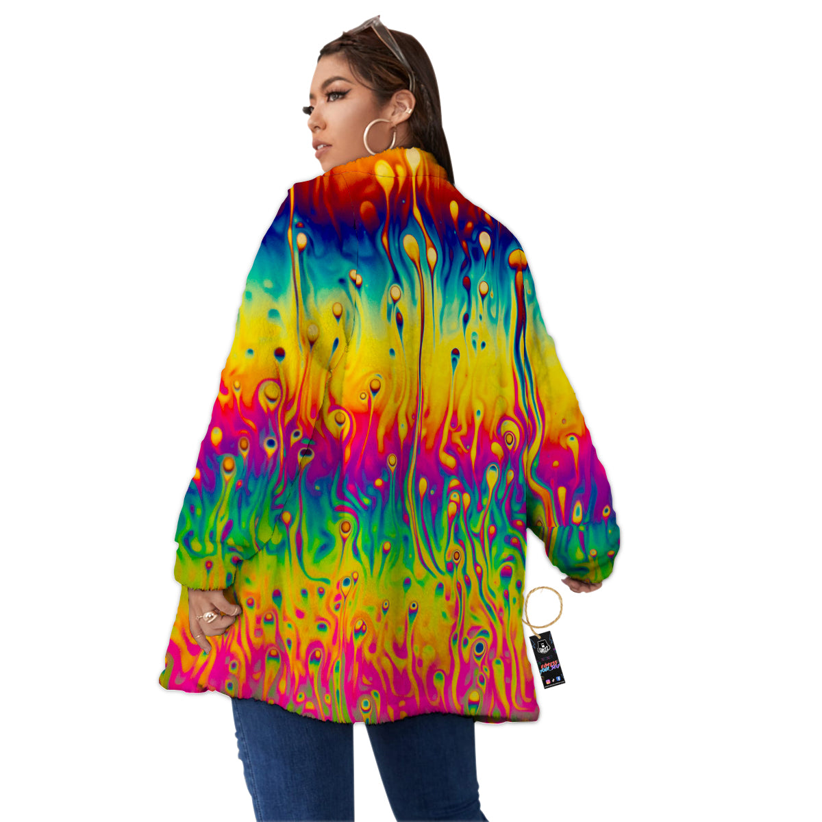 Abstract Psychedelic Rainbow Acid Print Women's Sherpa Jacket-grizzshop