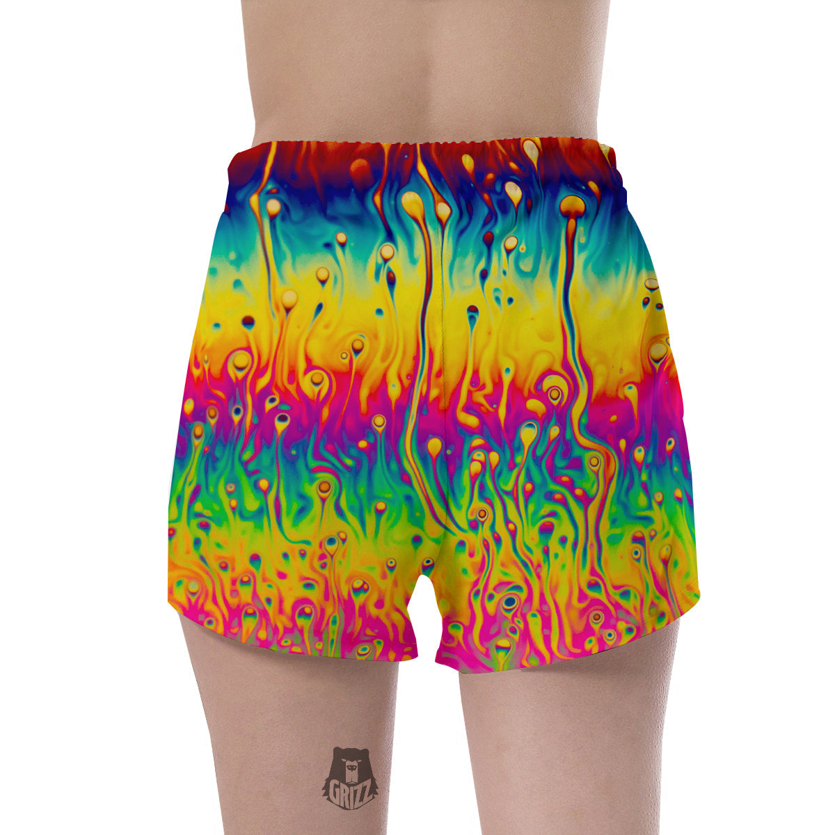 Abstract Psychedelic Rainbow Acid Print Women's Shorts-grizzshop