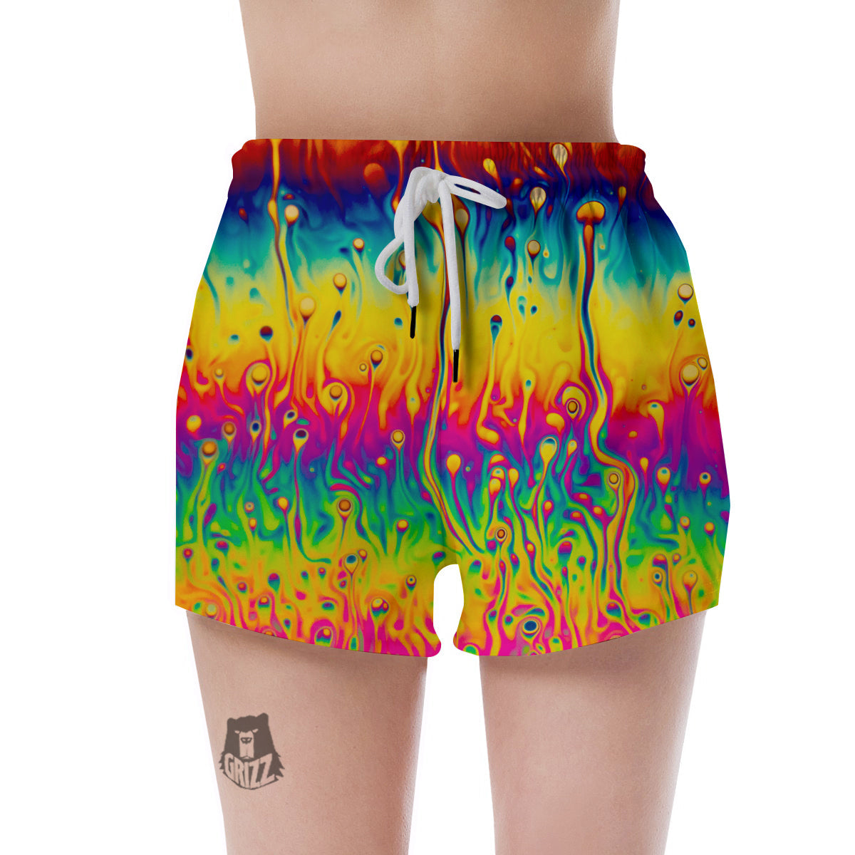 Abstract Psychedelic Rainbow Acid Print Women's Shorts-grizzshop