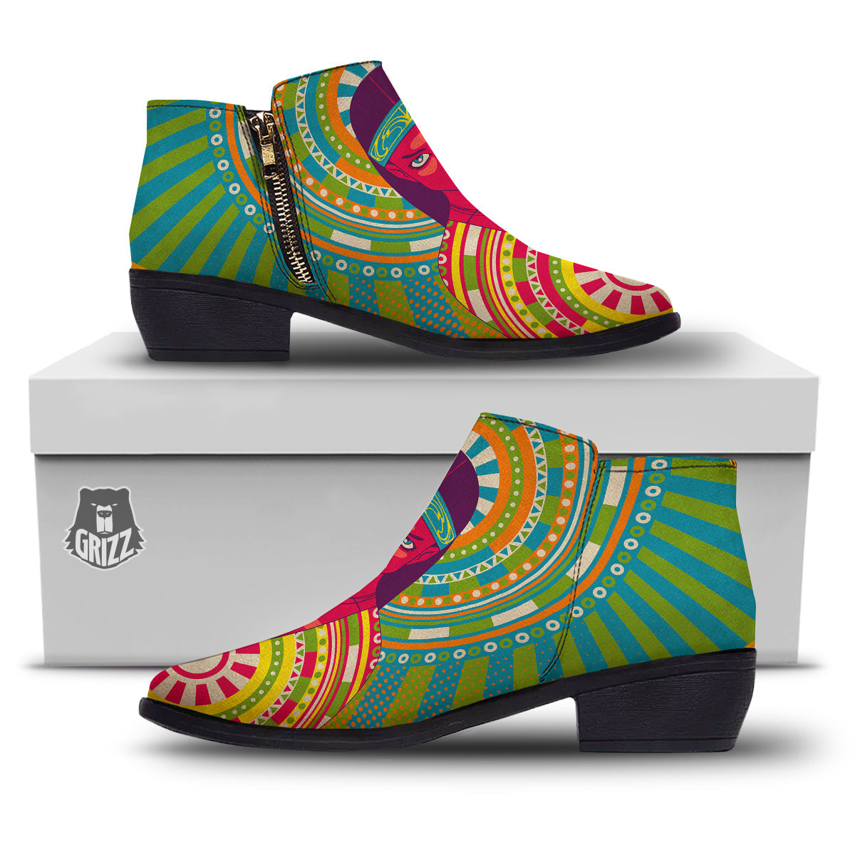Abstract Psychedelic Women Print Ankle Boots-grizzshop