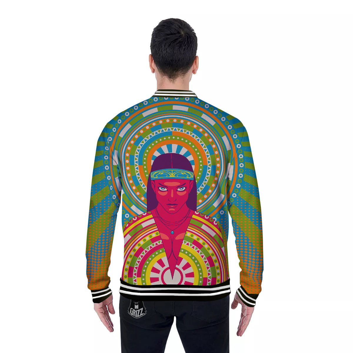 Abstract Psychedelic Women Print Baseball Jacket-grizzshop