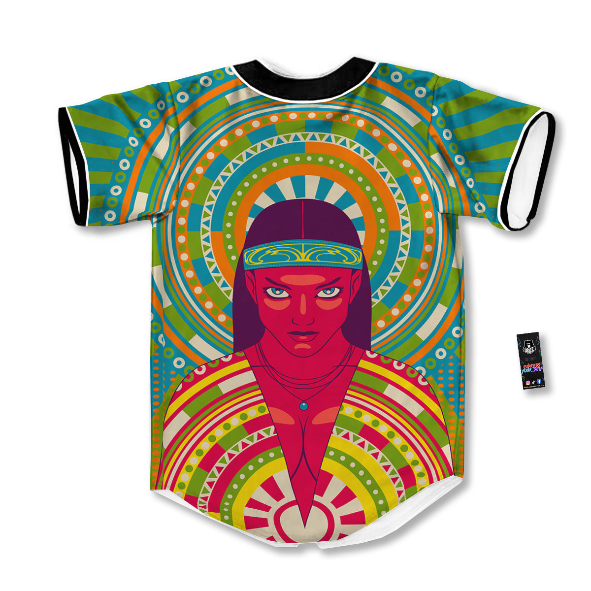 Abstract Psychedelic Women Print Baseball Jersey-grizzshop