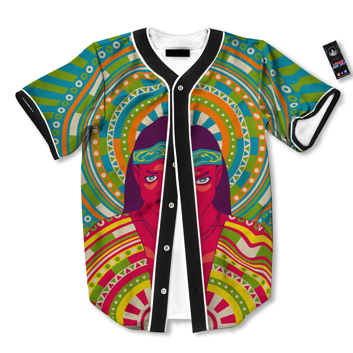 Abstract Psychedelic Women Print Baseball Jersey-grizzshop
