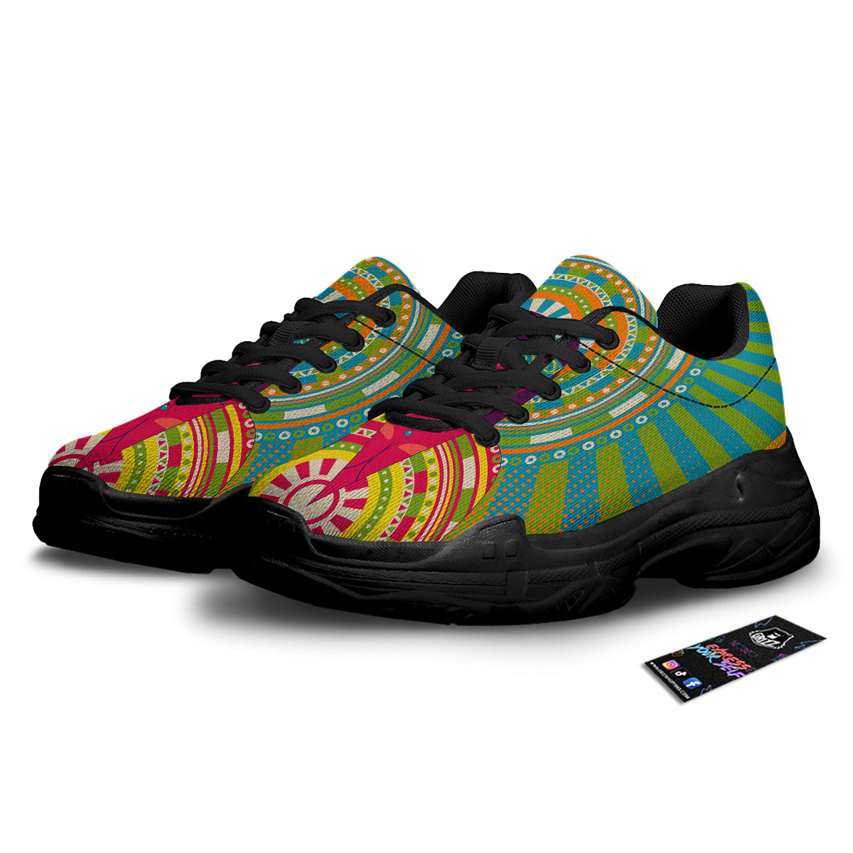 Abstract Psychedelic Women Print Black Chunky Shoes-grizzshop