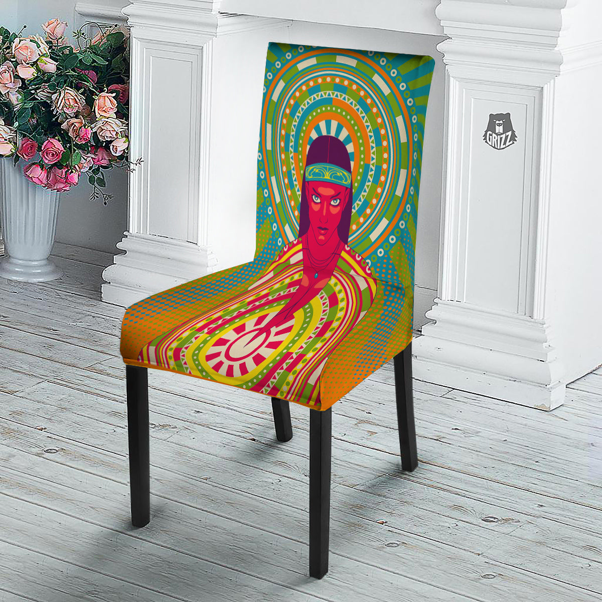 Abstract Psychedelic Women Print Dining Chair Slipcover-grizzshop