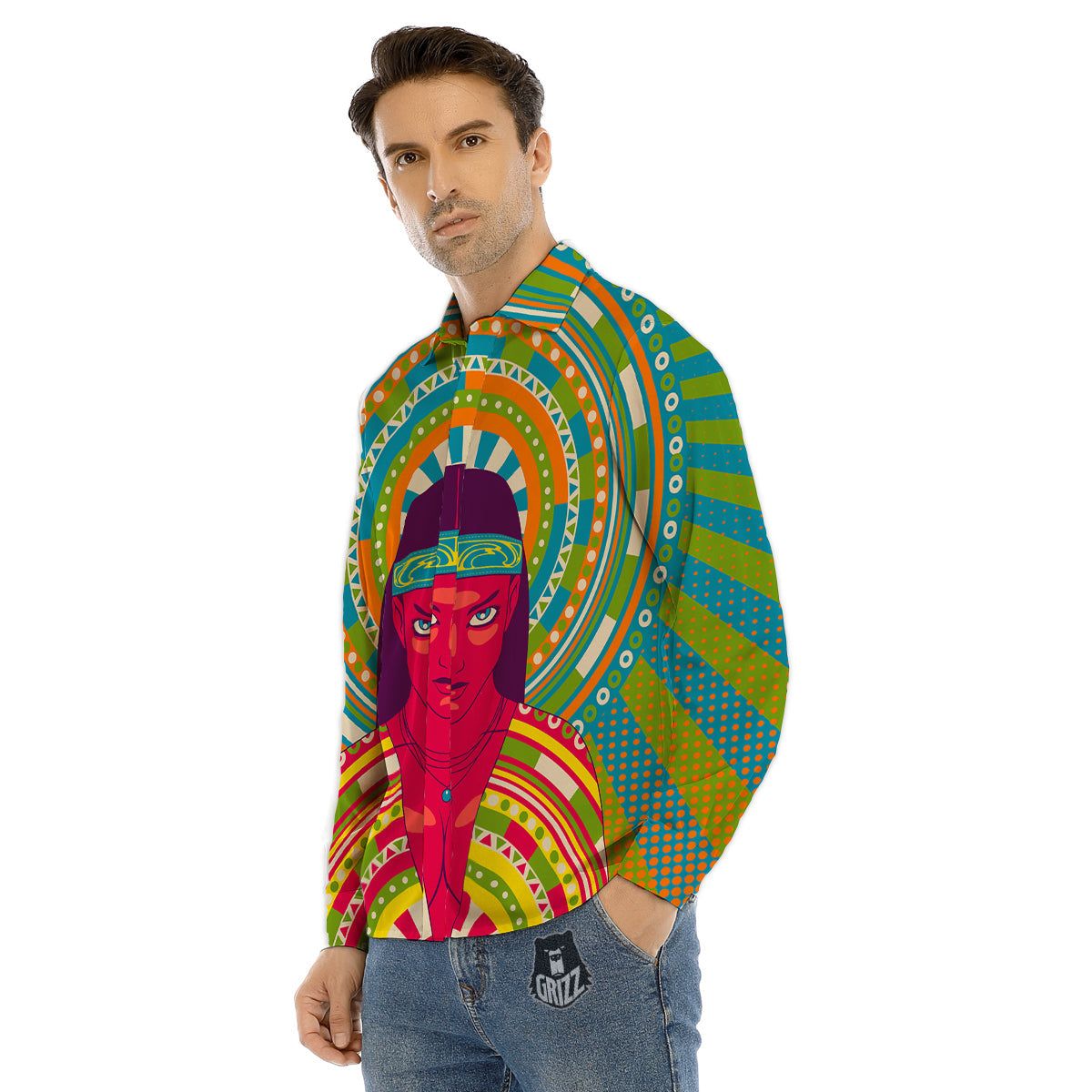 Abstract Psychedelic Women Print Men's Dress Shirts-grizzshop