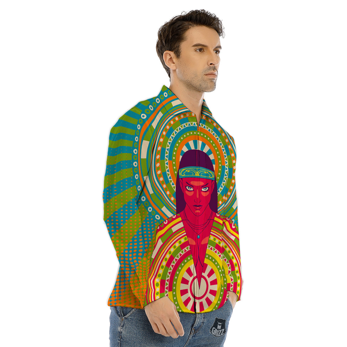 Abstract Psychedelic Women Print Men's Dress Shirts-grizzshop