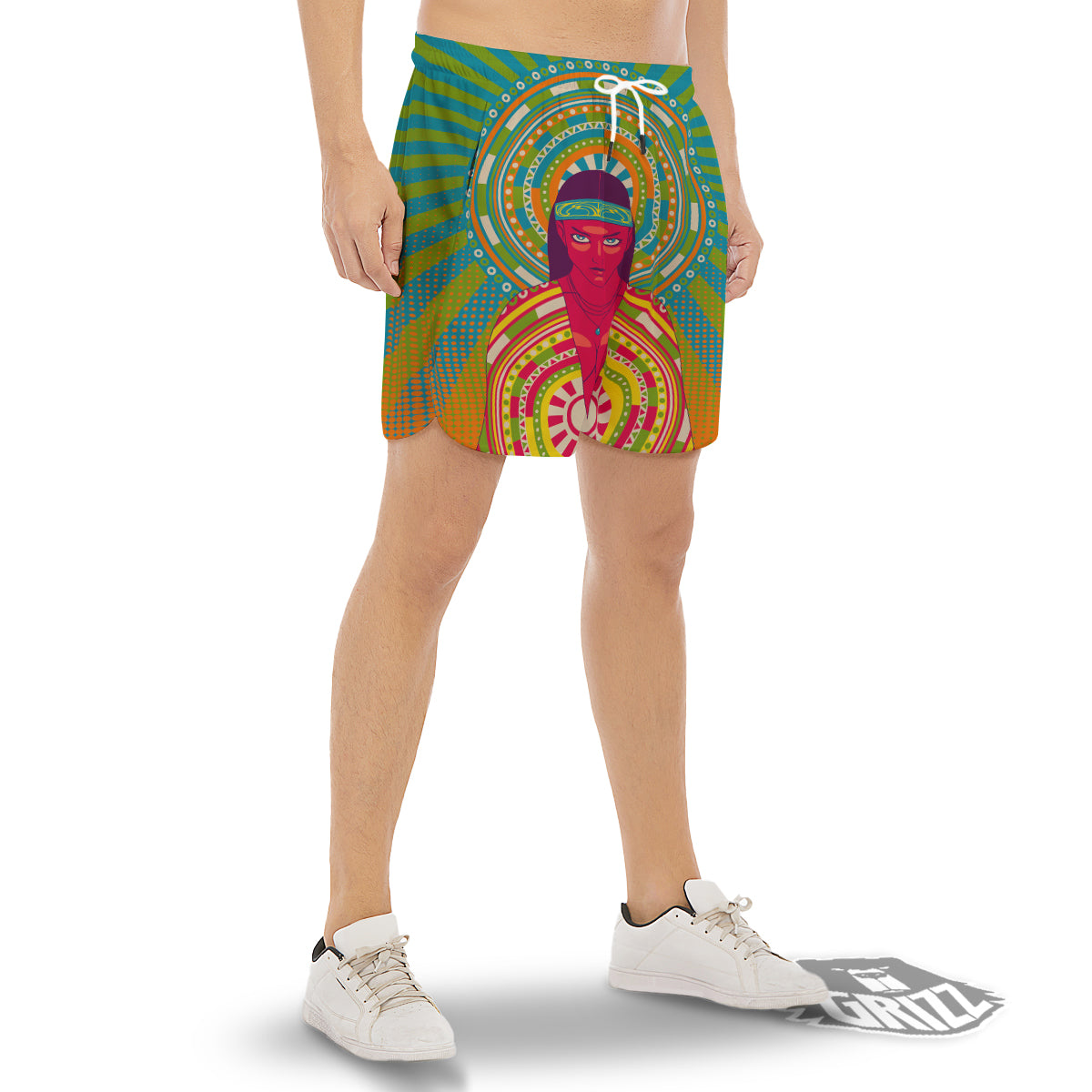 Abstract Psychedelic Women Print Men's Gym Shorts-grizzshop