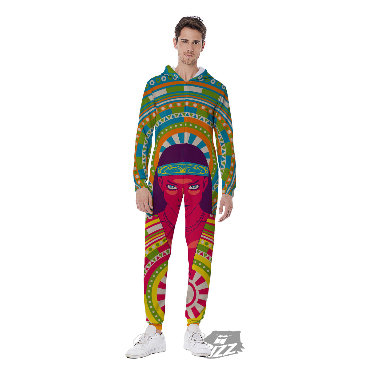 Abstract Psychedelic Women Print Men's Jumpsuit-grizzshop