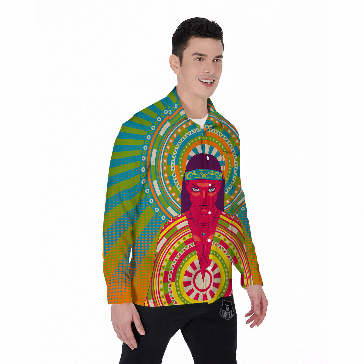 Abstract Psychedelic Women Print Men's Long Sleeve Shirts-grizzshop