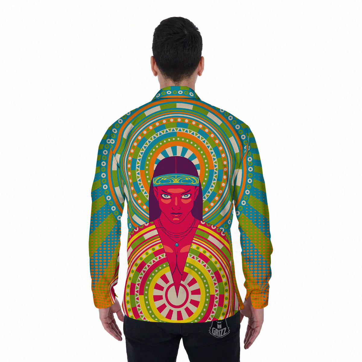 Abstract Psychedelic Women Print Men's Long Sleeve Shirts-grizzshop