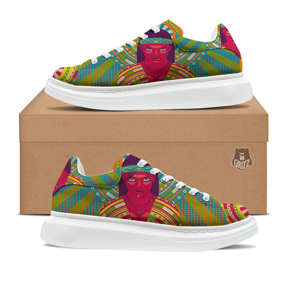 Abstract Psychedelic Women Print Platform Shoes-grizzshop