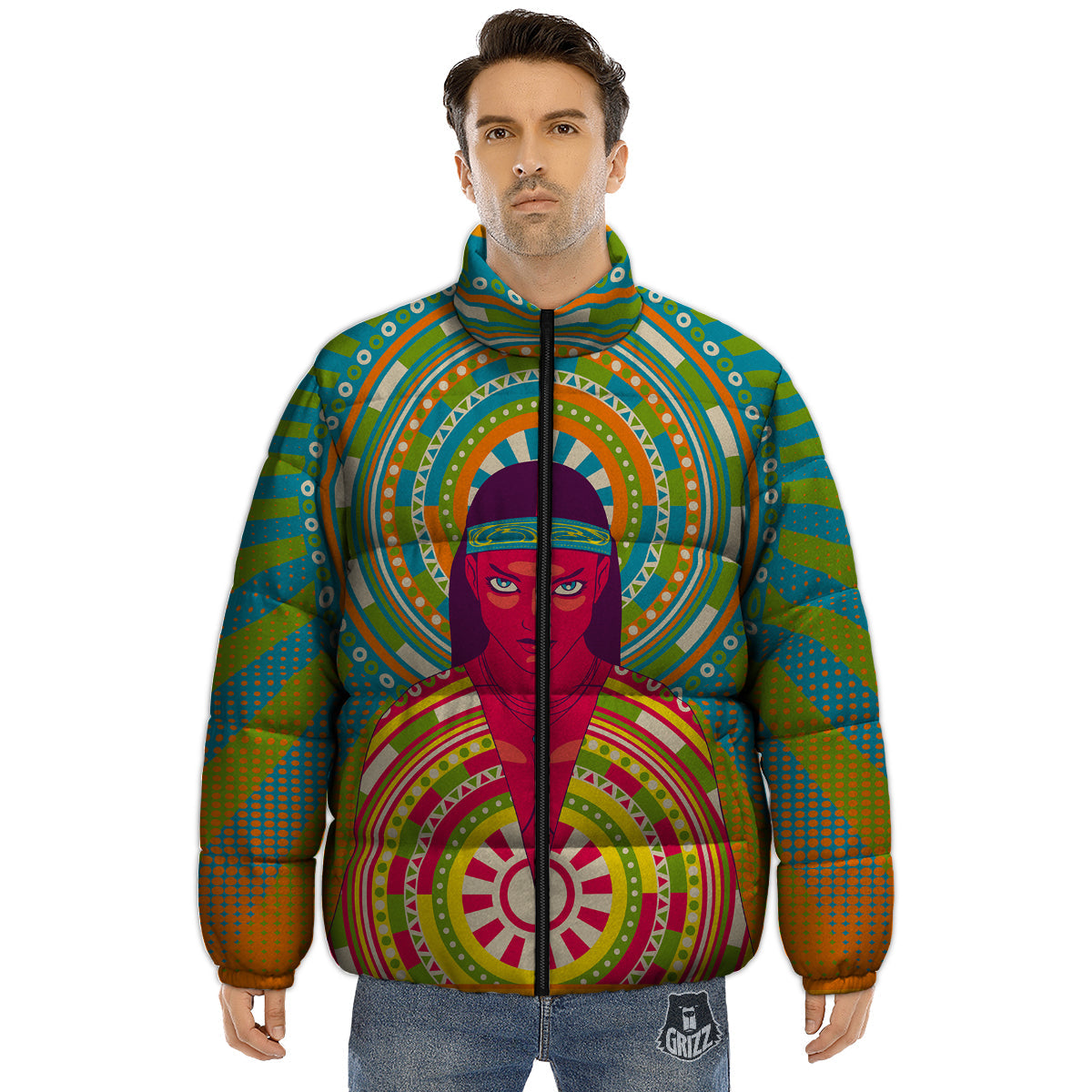 Abstract Psychedelic Women Print Puffer Jacket-grizzshop