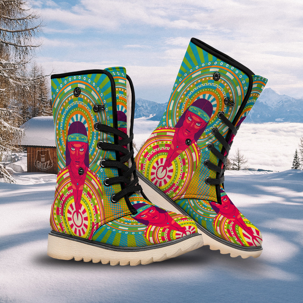 Abstract Psychedelic Women Print Snow Boots-grizzshop