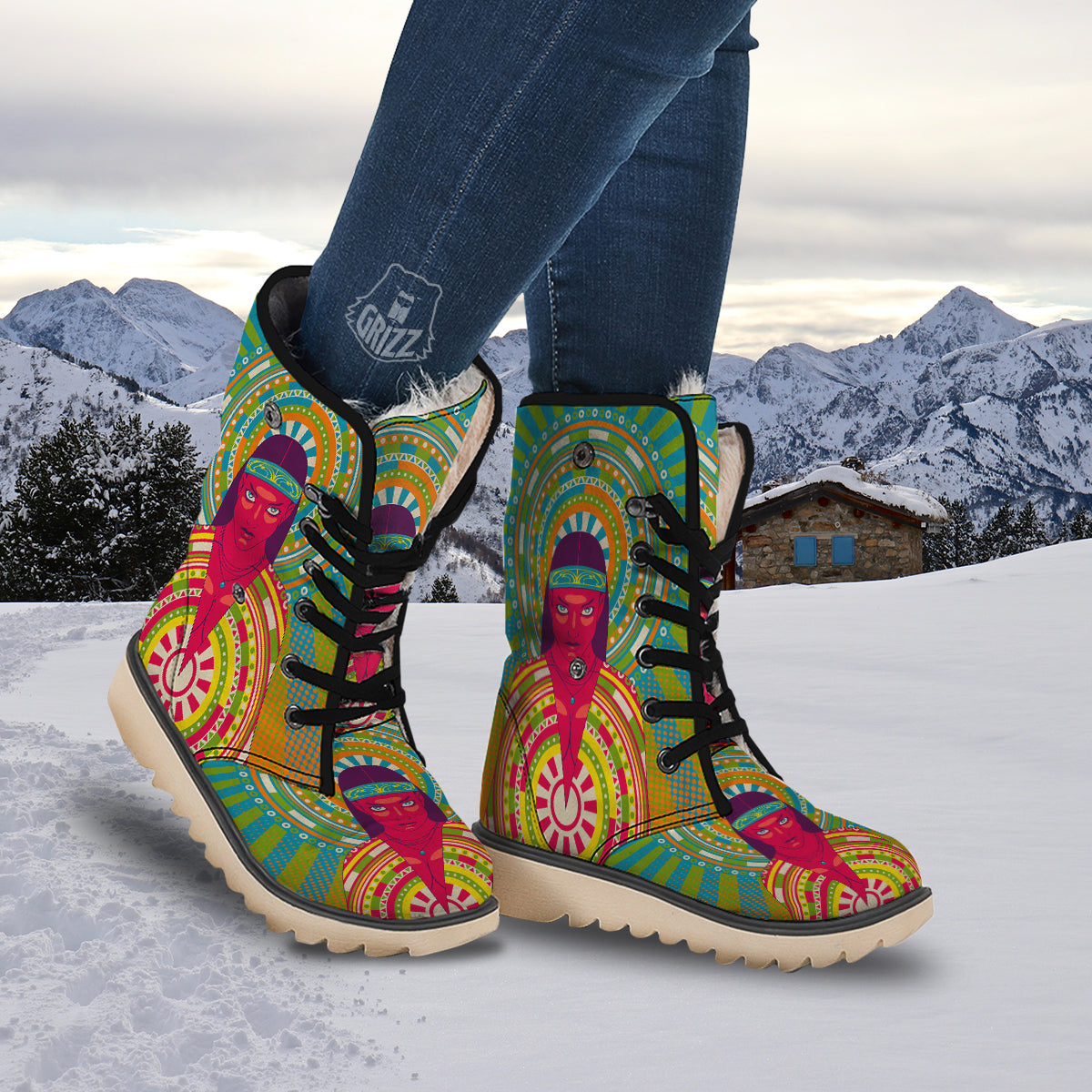 Abstract Psychedelic Women Print Snow Boots-grizzshop